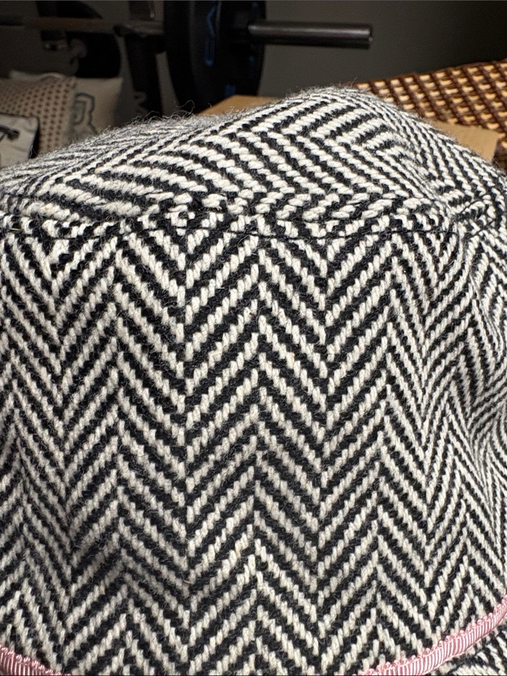 J. Crew Black & White Herringbone Bucket Hat with Pink Ribbon - Picture 14 of 16